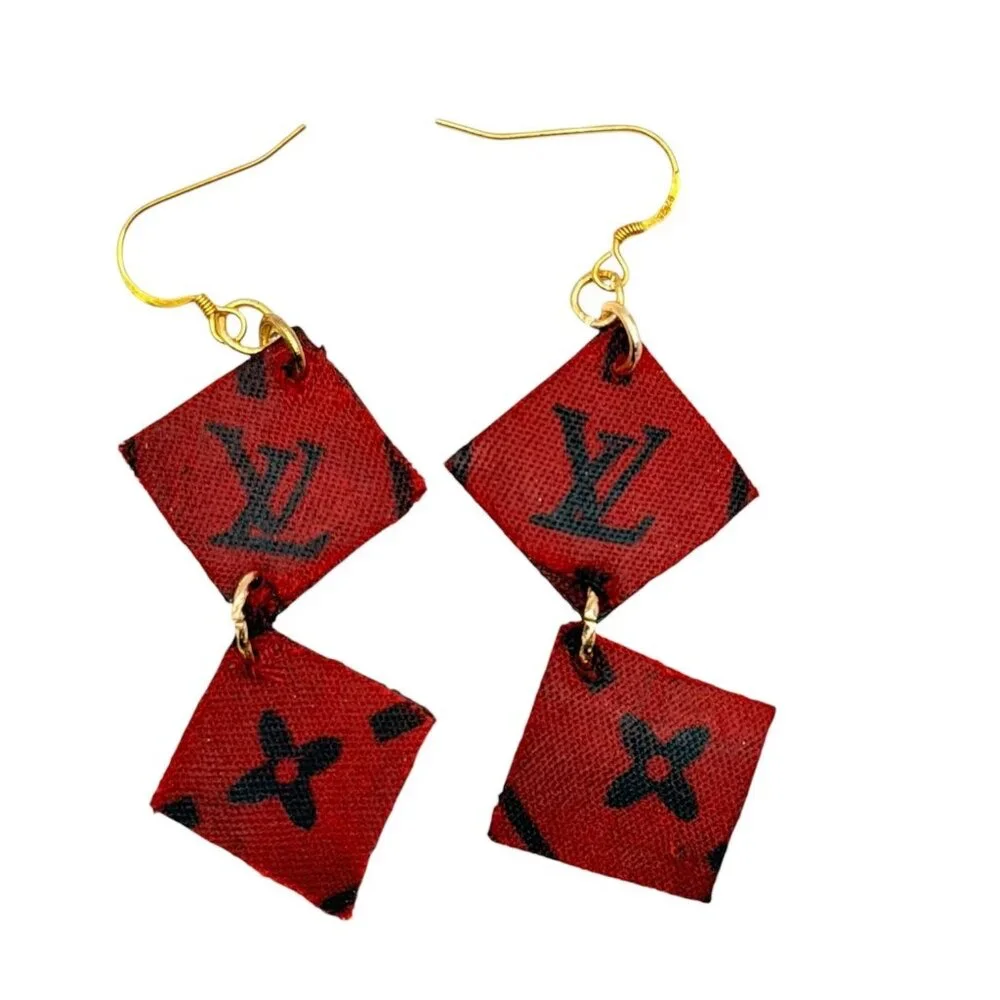 Upcycled Designer Canvas Earrings - 925 Silver Hooks | French Luxury Jewelry - Picture 7 of 11